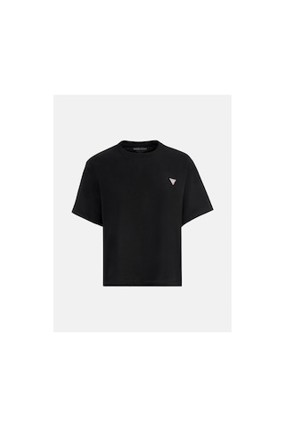 Guess Kadın Boxy Mini Üçgen Logolu T-shirt Siyah