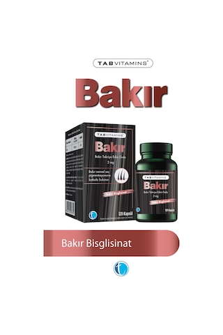 Tabvitamins Bakır 120 Bitkisel Kapsül Bakır Bisglisinat 2 Mg