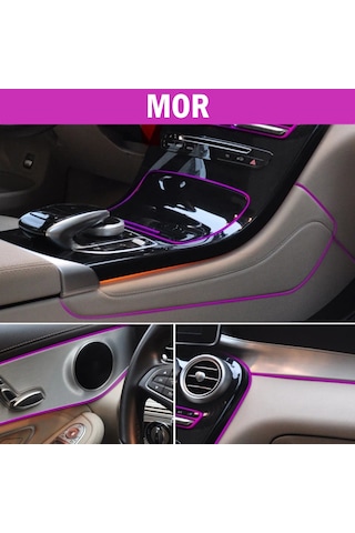 Araç İçi Dekoratif Torpido Ve Kapı Döşeme Fitili Neon Ip 5 Metre Mor