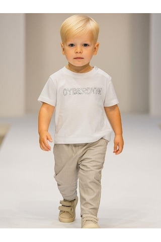 Çikoby Erkek Bebek Pamuklu T-shirt Lastikli Pantolonlu Takım-15858 Gri
