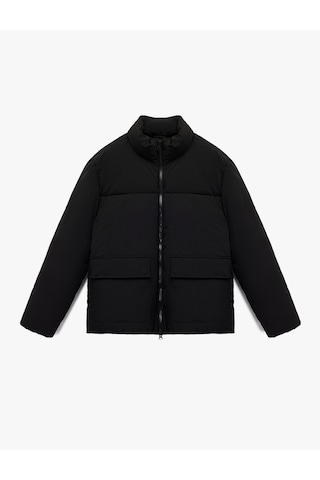 Koton Uzun Kollu Kapaklı Cep Detaylı Fermuarlı Slim Fit Dik Yaka Kışlık Şişme Mont Siyah 6wam20125hw Siyah