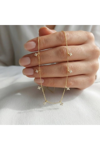 925 Ayar Gümüş Altın Kaplama Minimal Çiçek Kolye Gold
