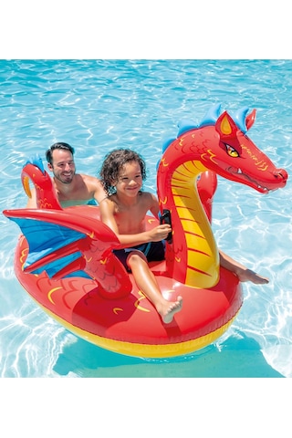 İntex Ejderha Figürlü Tırabzanlı Şişme Deniz Yatağı 198x173 Cm Kırmızı Kırmızı