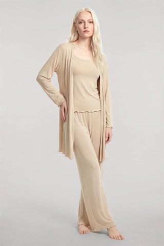 İkikareshop Kadın Bej Kısa Kimono 3 Lü Takım Yumuşak Dokulu Şık Rahat Ev Giyim Seti Çok Renkli