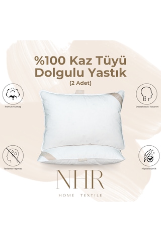 %100 Kaz Tüyü Dolgulu,%70 Gıdık Uyku Yastığı/50x70 1000gr/2 Adet