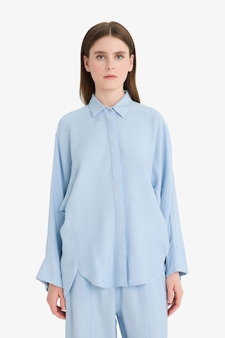 Defacto Relax Fit Basic Düz Keten Karışımlı Uzun Kollu Tesettür Gömlek Tunik D9702ax25smbe196 Mavi