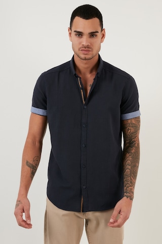 Buratti Pamuklu Slim Fit Düğmeli Yaka Kısa Kollu Erkek Gömlek Cf21S112546 Lacivert