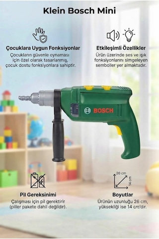 TıfılToys Bosch Lisanslı Orjinal Işıklı Ve Sesli Oyuncak Matkap Işıklı Ve Sesli Gerçekçi Eğlence