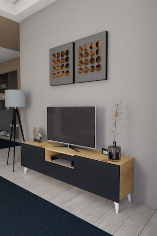Bravix Modern Tv Ünitesi 3 Bölmeli Tv Sehpası Gövde Çamkapakl... Atlantik Çam - Antrasit