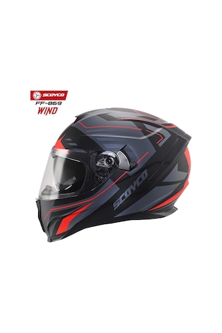 Scoyco FF-869 Wind Güneş Vizörlü Kapalı Kask Gri - Kırmızı - Mat Siyah