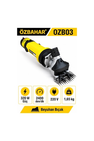 Özbahar Ozb03 320w Elektrikli Profesyonel Koyun Kırkma Makinesi 2400 Dev/dk, Beyuhan Bıçak, Yedek Kömürlü, Güçlü Motor