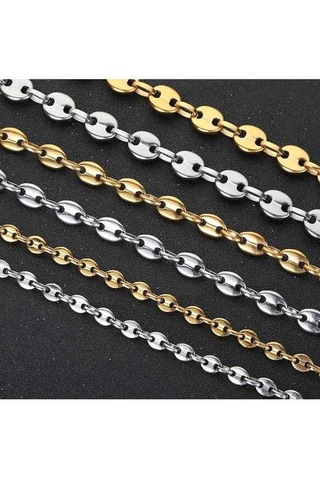 Novahub Hip Hop Kahve Çekirdeği Zincir Kolye, Domuz Burun Bilezik, 6mm-45cm, Gümüş Paslanmaz Çelik, Punk Tarzı, Üniseks, Moda Aksesuarı Gümüş