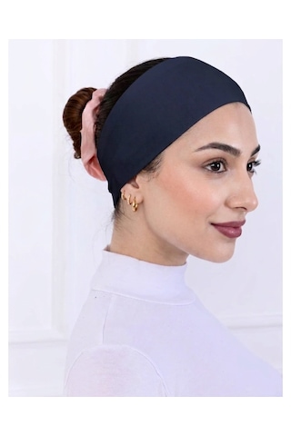 Alivascarf Kaymayan Silikonlu Bandana Bone Siyah - Kadın Tesettür Dikişsiz Kaymaz Geçme - Sportif Saç Bandı Lacivert