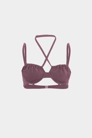 Açelyaokcu Premium Büzgü Detaylı Luna Slim Fit Kadın Bikini Üstü Mürdüm