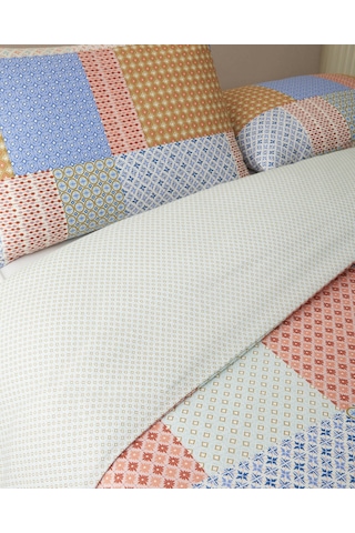 English Home Patchform Kolay Ütülenir Çift Kişilik Nevresim Seti 200x220 Cm Mavi Bordo