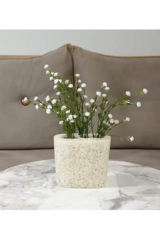 Adet Dahil Vazoda Çiçek Beyaz Yapay Çiçek Dekoratif Deniz Taşı El Yapımı 10x5x14cm Genel