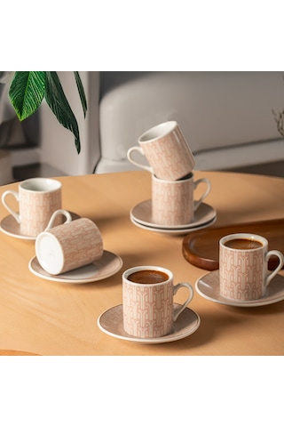 Porsima Sd-210-5 Porselen 6 Kişilik Fincan Seti 12 Parça Türk Kahvesi Fincanı Takımı-100ml Çok Renkli