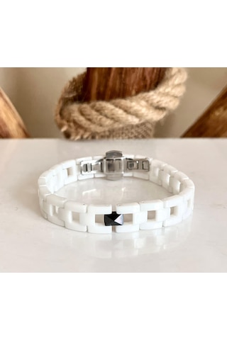1. Sınıf Çelik Ve %100 Seramik Mixli Beyaz Erkek Bileklik 22 Cm