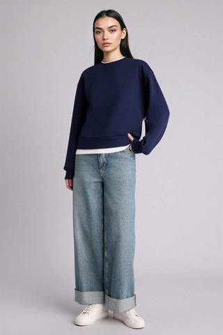 Defacto Relax Fıt Basıc Düz Kalın Sweatshirt Kumaşı Sweatshirt H2149ax25wnnv251 Lacivert-nv251