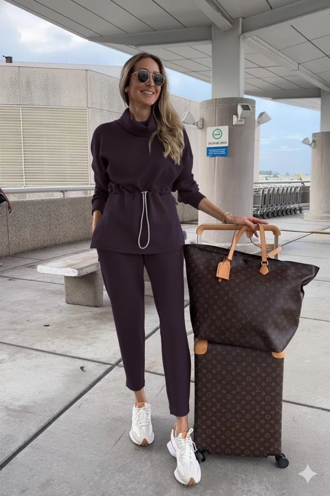 Tua Moda Kadın Uzun Kollu Balıkçı Yaka Belden Lastikli Modal Bluz Ve Pantolon Ikili Takım Bordo