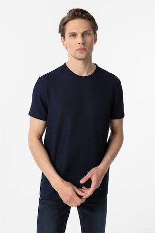 Süvari Lacivert Slim Fit Armürlü Bisiklet Yaka Tişört-37379 Lacivert