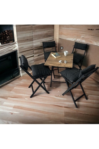 Modern Style Home Minderli Balkon Bahçe Mutfak Bistro Set Katlanır 4+1 Masa-sandalye Antrasit