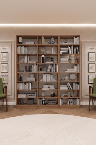 Asra Trend K-24 %100 MDF 180 cm 3 Modüllü Kitaplık 21 Raflı Dev Kütüphane Petra