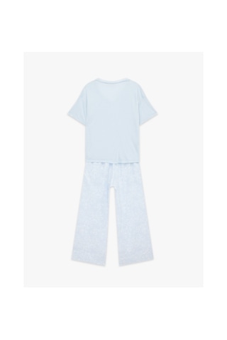 Koton Viskon Kumaş Rahat Kesim V Yaka Kısa Kollu Pijama Takımı Mavi Desenli 6slk50014mw