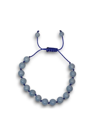 8 Mm Doğal Anjelit Taşı Bileklik Makrome Ayarlı 517-2 Açık Mavi