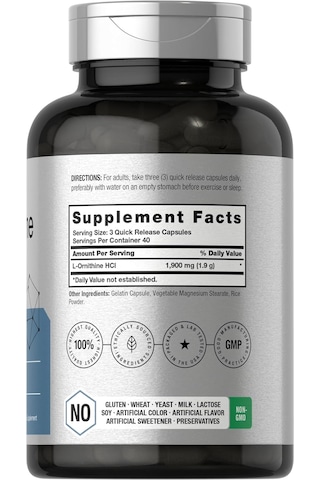 Horbaach L-ornithine Hcl 1900mg Per Serving 120 Caps Aromasız