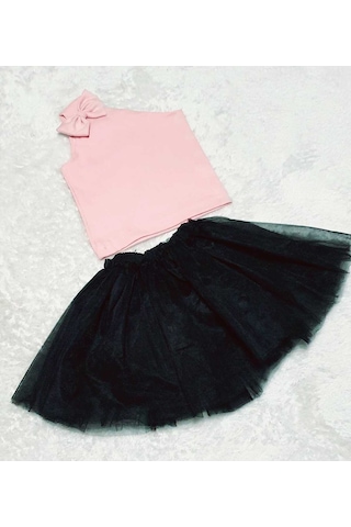 Kız Çocuk Pembe Siyah Prenses Günlük Takım Pembe