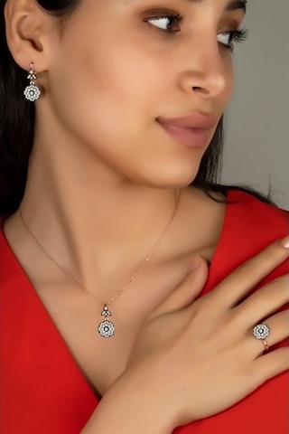 Elmas Montürü Gümüş Gül Modeli Takı Seti (521257572)