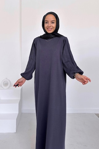 Kahijab Balon Kol Merserize Elbise - Füme