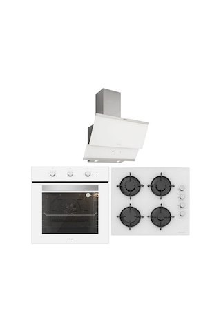 Silverline BO6503W01 - CS5349W01 - 3420 Classy 60 Beyaz Cam Ankastre Set
