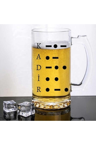 İsim Yazılı Mors Alfabesi Tasarımlı Bira Bardağı Saydam
