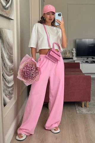 Pembe Yumuşak Dokulu Palazzo Jogger Kadın Eşofman Altı Mg2122 Pembe