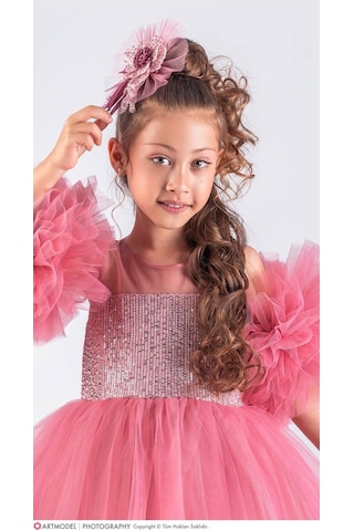 Ponpon Tak Çıkarlı Kız Çocuk 4 Parça Elbise - 3/10 Yaş - 31535 Pudra Pembe