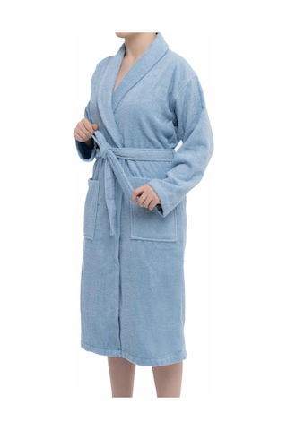 Soley Minerva Extra Yumuşak %100 Pamuk Kadın / Erkek Unisex Bornoz Mavi