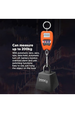 Moveevo 200 Kg Hassas Dijital Asma Terazi - Lcd Ekranlı, Taşınabilir, Otomatik Kapatma Ve Çok Fonksiyonlu El Terazisi