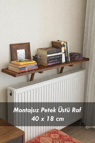 Montajsız Petek Üstü Uçan Raf Dresuar Kalorifer Peteği Üstü Ahşap Kitaplık Raf 40 X 18 Cm