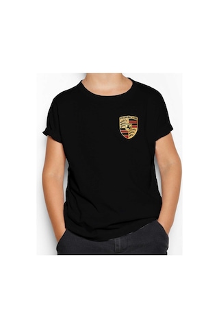 Zepplin Giyim Porsche Logo Siyah Çocuk Tişört Siyah