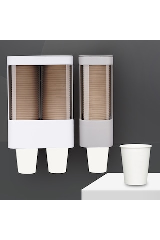 Sones Ev Tipi Tek Kullanımlık Bardak Düzenleyici Su Sebili Toz Geçirmez Duvara Monte Raf, Stil: Çift Silindir Gri Diğer