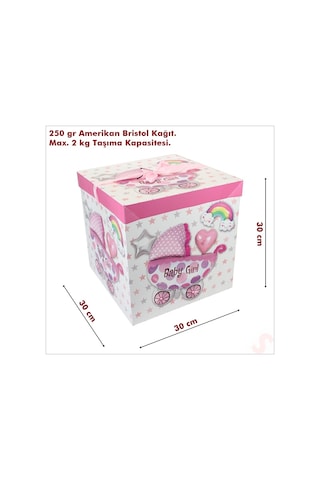 Kapaklı, Katlanır Demonte Karton Kutu, 30cm - Puset & Pembe