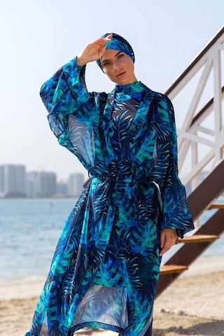 Remsa Mayo Remsa Tesettür Mayo Üzerine Tek Kaftan Kimono Pareo Rp009 Tropikal Lacivert
