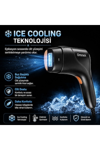 Omnex Eliteglow Buz Başlıklı Akıllı Cilt Sensörlü 10 Kademe Enerji Ipl Lazer Epilasyon Cihazı