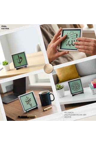 Göktürkçe Türk Yazısı Ay Yıldız Figürlü Masaüstü Dekoru Yaşam Alanlarınıza Kültürel Ve Zarif Bir Hava Katar 10x10 Cm, Kül Gri
