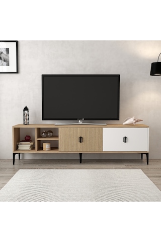 3806 Era Tv Ünitesi 180 Cm 2 Kapaklı Raflı Sepet - Beyaz - Yunus Tv Sehpası Beyaz - Yunus - Sepet Çok Renkli