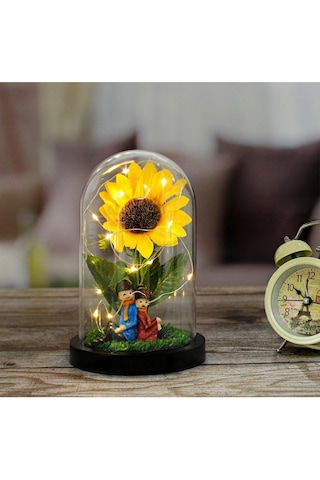 Mobgift Ayçiçeği Altında Oturan Romantik Çift Tasarımlı Işıklı Fa