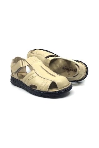 Taşpınar 302 %100 Hakiki Deri Ortopedik Erkek Yazlık Rahat Terlik Sandalet 40-45 Bej
