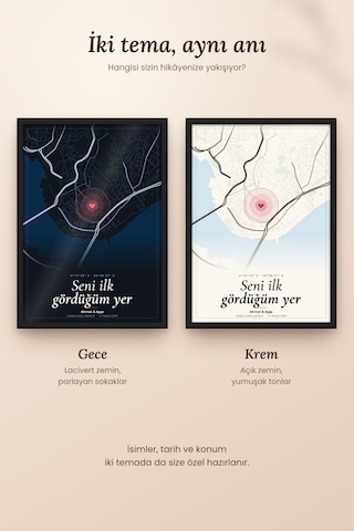 Kişiye Özel Harita Posteri Çerçeveli Seni İlk Gördüğüm Yer Hediye Tablo Siyah